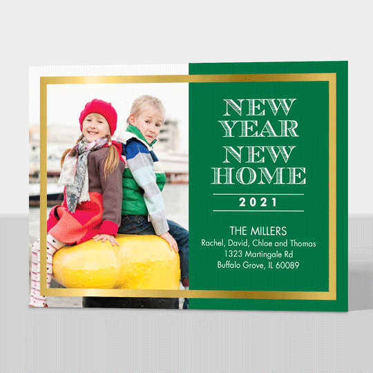 Green New Year New Home Photo Announcements